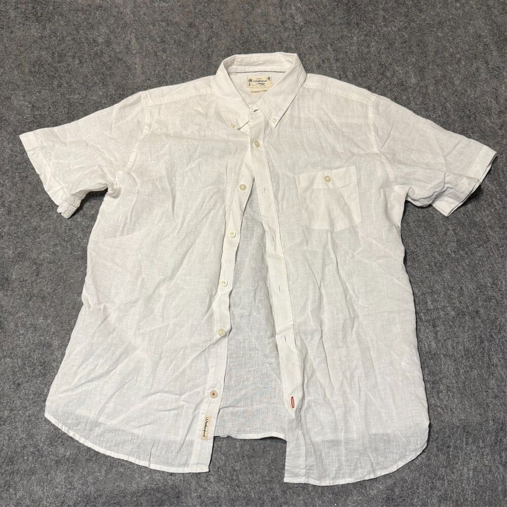 Weatherproof Vintage Mens Shirt Size L White Washable Linen Button Up